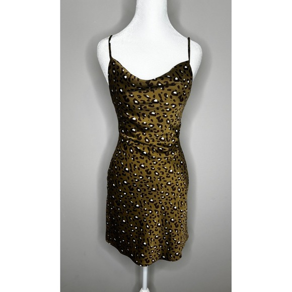 Urban Outfitters Dresses & Skirts - Urban Outfitters Animal Print Slip Mini Dress Strappy Olive Black‎ Extra Small